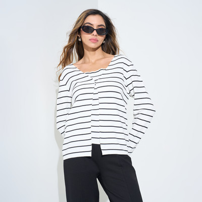 Annabelle by Pantaloons Casual Striped Women White Top