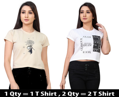 DEE LEAF Casual Printed Women Beige, White Top
