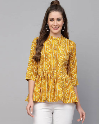 Oneclickshopping Party Printed Women Yellow Top