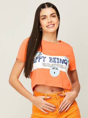 SmileyWorld Casual Printed Women Orange Top