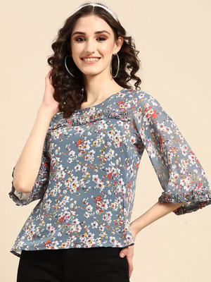 Sangria Casual Printed Women Grey Top