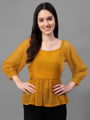 vdesigner Party Solid Women Yellow Top