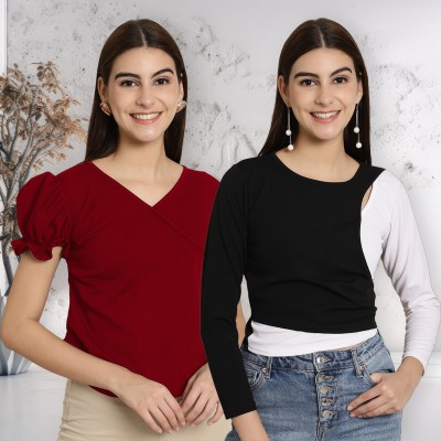 METRONAUT Casual Solid Women Red Top