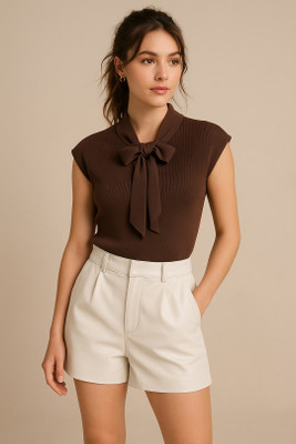 Belliskey Casual Solid Women Brown Top