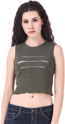 FAIRIANO Casual Sleeveless Solid, Self Design Women Green Top