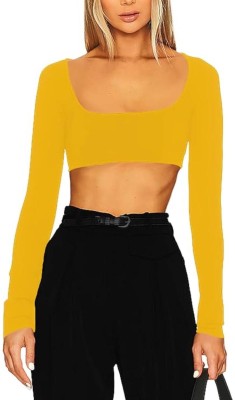 THE BLAZZE Casual Solid Women Yellow Top