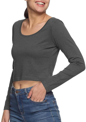 THE BLAZZE Casual Solid Women Grey Top