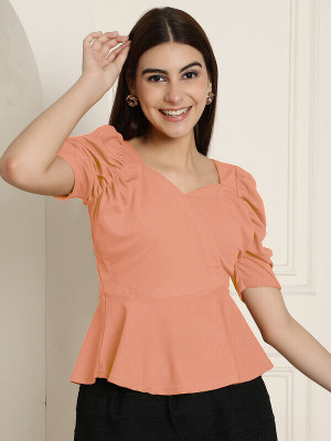 Tromko Casual Solid Women Orange Top