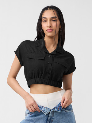 The Souled Store Casual Solid Women Black Top