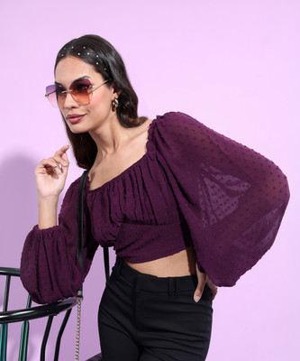 Tokyo Talkies Casual Solid Women Maroon Top