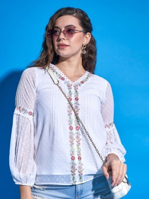 Dressberry Casual Self Design Women White Top