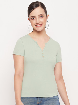 MADAME Casual Self Design Women Light Green Top