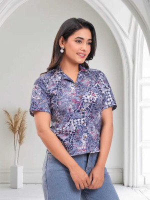 Labhanshi Creation Casual Printed Women Blue Top