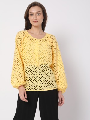 VERO MODA Casual Self Design Women Yellow Top