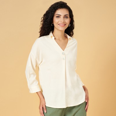 Honey By Pantaloons Casual Solid Women Beige Top