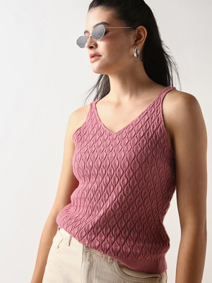 BEWAKOOF Casual Self Design Women Pink Top