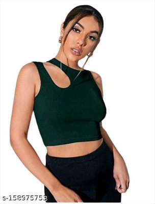 glitsy Casual Self Design Women Dark Green Top