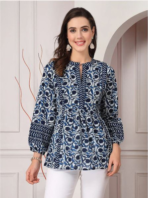 Fab8Sight Casual Printed Women Dark Blue Top