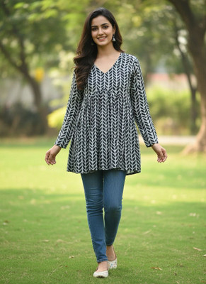 Desi Beats Casual Printed Women Black, Grey Top
