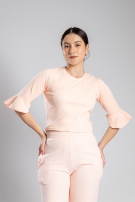 PYR8 Casual Solid Women Pink Top