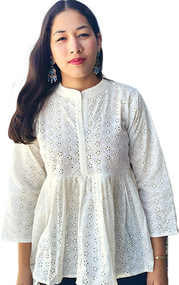 MRIDA Casual Embroidered Women White Top