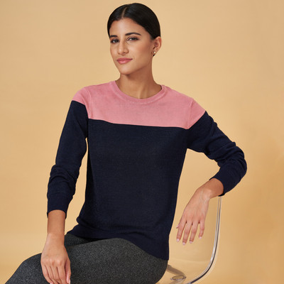 Annabelle by Pantaloons Casual Color Block Women Dark Blue, Pink Top