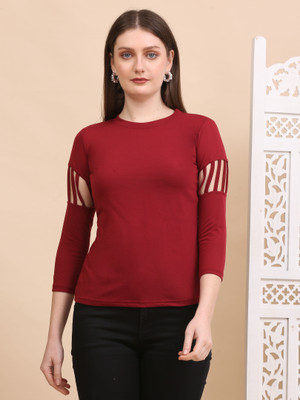 SAIOM Party Solid Women Maroon Top