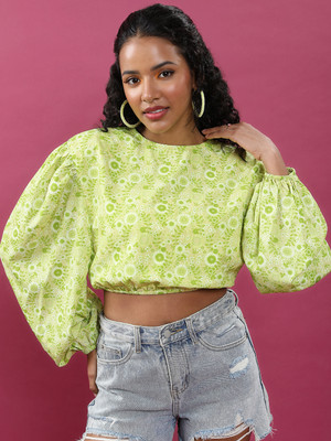 Tokyo Talkies Casual Printed Women Green Top