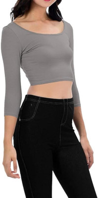 THEBLAZZEE Casual Solid Women Silver Top