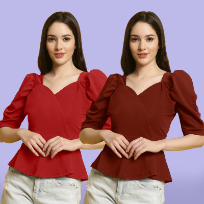 Fabflee Casual Solid Women Multicolor Top