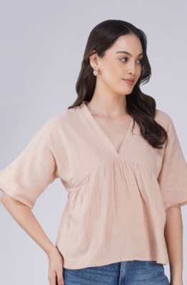AVOR LIFESTYLE Casual Solid Women Pink Top