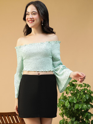OXOLLOXO Casual Printed Women Light Green Top