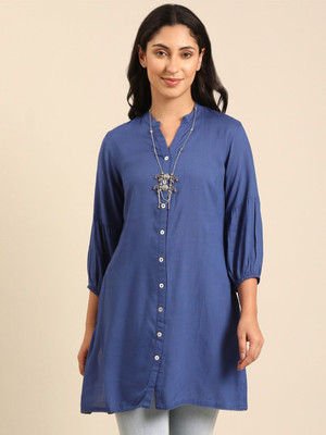 IMARA Casual Solid Women Blue Top