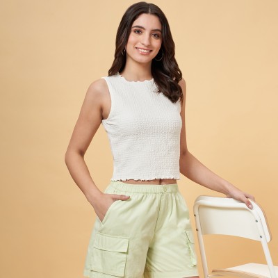 PEOPLE Casual Solid Women White Top