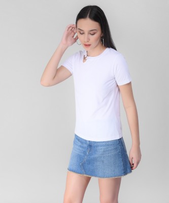 Elizy Casual Half Sleeve Solid Women White Top