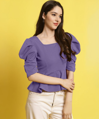 METRONAUT Casual Solid Women Purple Top