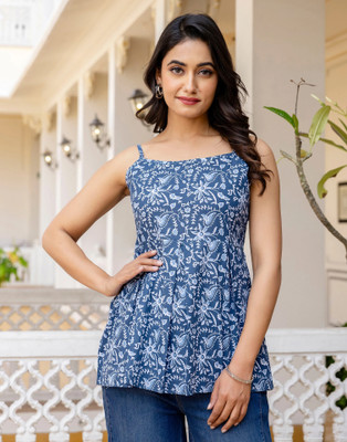 Selvia Casual Printed Women Blue, White Top