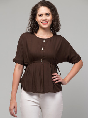 MISS DESIRE Casual Solid Women Brown Top