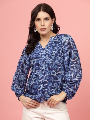 PLUSS Casual Printed Women Blue Top