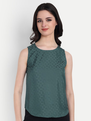 FairLeaf Casual Floral Print Women Dark Green Top