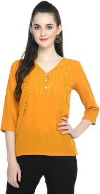 Saha Fashion Casual Embroidered Women Yellow Top