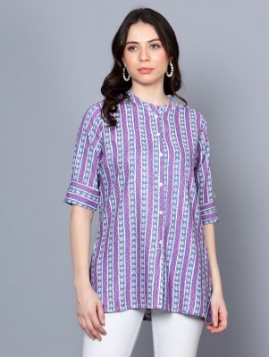 HZER Casual Printed Women Light Blue, Purple, White Top