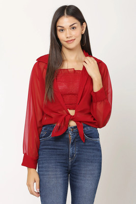 REESE Casual Solid Women Red Top