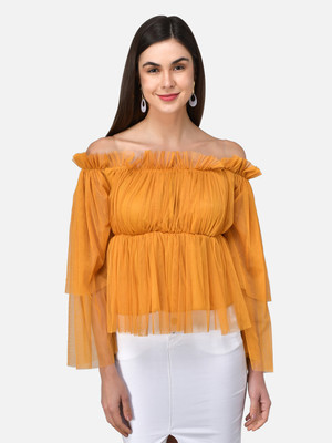 TANDUL Casual Solid Women Yellow Top