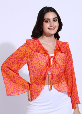 FashFun Casual 3/4 Sleeve Printed Women Orange Top