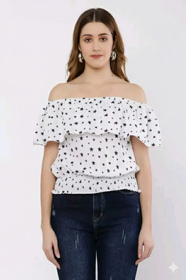 JunoFit Casual Printed Women Black, White Top