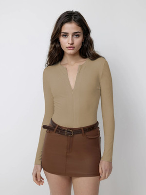 KOTTY Casual Solid Women Brown Top