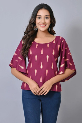 IQRAAR Casual Printed Women Purple Top