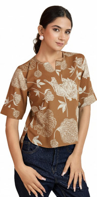 EKAMBER FASHION Casual Floral Print, Printed Women Brown Top