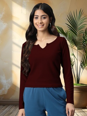 Dream Beauty Fashion Casual Solid Women Maroon Top